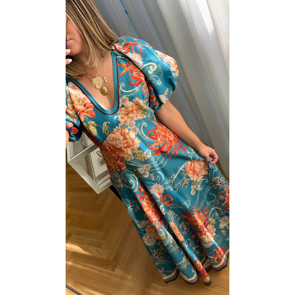 ALEMAIS fletcher puff-sleeve ramie midi dress US 8 - Picture 5 of 7